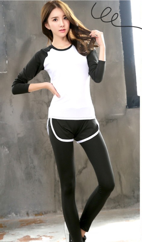 YG1002-8 Women Yoga Sets  T shirts Fake Yoga Pants Fitness Sports Suit